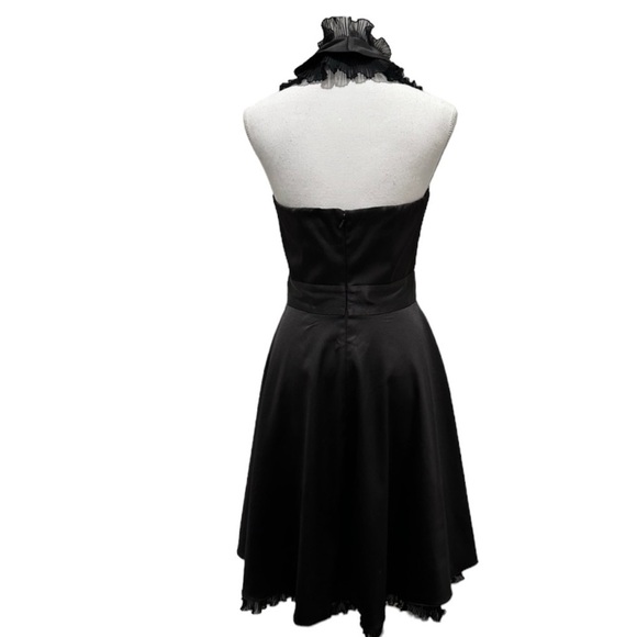 WHBM Black Satin Halter Ruffle Cocktail Dress With Pockets Size 4 - Picture 4 of 16